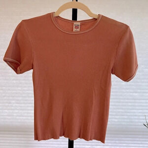 Re/Done x Hanes Classic Ribbed Crop Tee Shirt Pink Small Festival Boho Spring
